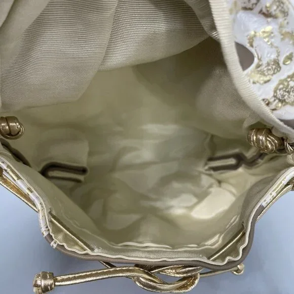 Vintage 80s Terry Toni Shoulder Bag Purse Hand Painted White Gold Leather Brown - Picture 12 of 16